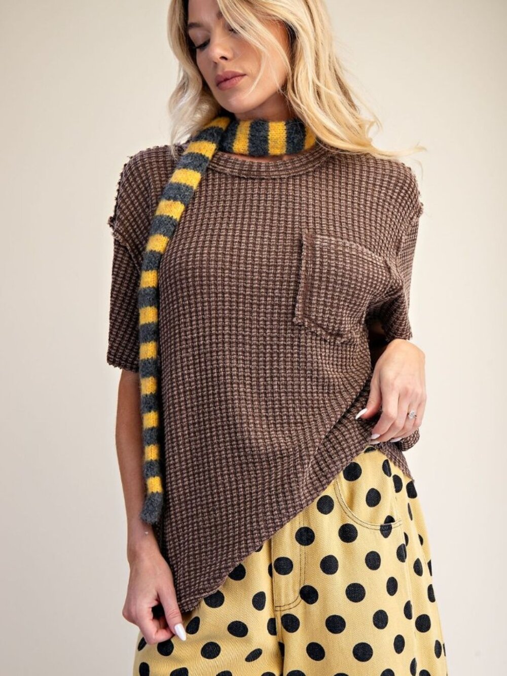 EASEL WASHED WAFFLE TOP 60%COTTON 40%POLYESTER